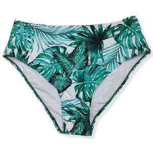 Women's Swimsuit Bottoms Size 2XL Green White Leaves Print